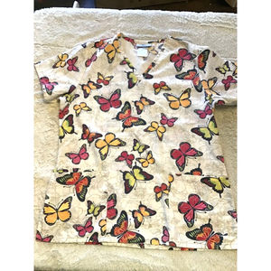 SB Scrubs Unisex Scrub Shirt Short Sleeve Size Small Butterfly